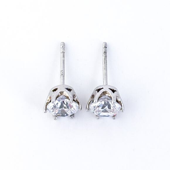 Vintage Sterling Silver 925 6mm Clear Cubic Zirconia Round Stud Earrings - Picture 3 of 6